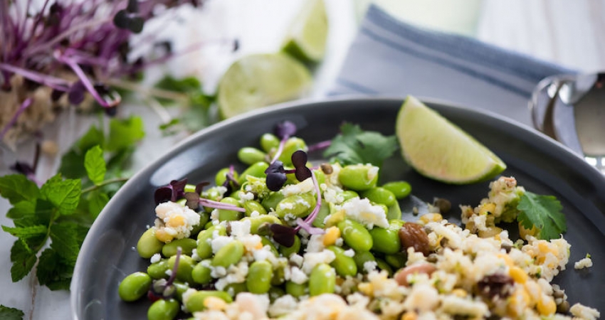 Chipotle Quinoa Salad Recipe with Garlic & Soy Beans.